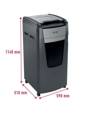 Distrugator automat documente rexel optimum 750m  750 coli p5 micro-cut (tip particule) cos 140 litri negru-gri 2020750meu (i Re