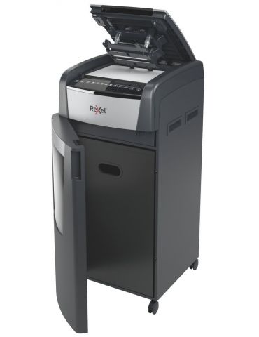 Distrugator automat documente rexel optimum 600m  600 coli p5 micro-cut (tip particule) cos 110 litri negru-gri 2020600meu (i Re