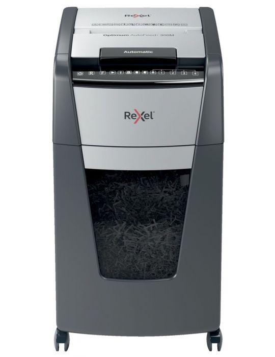 Distrugator automat documente rexel optimum 300m  300 coli p5 micro-cut (tip particule) cos  60 litri negru-gri 2020300meu (i Re