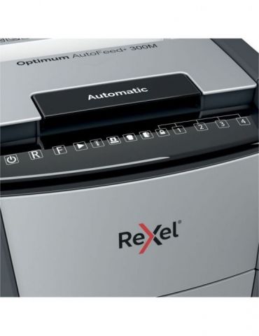 Distrugator automat documente rexel optimum 300m  300 coli p5 micro-cut (tip particule) cos  60 litri negru-gri 2020300meu (i Re