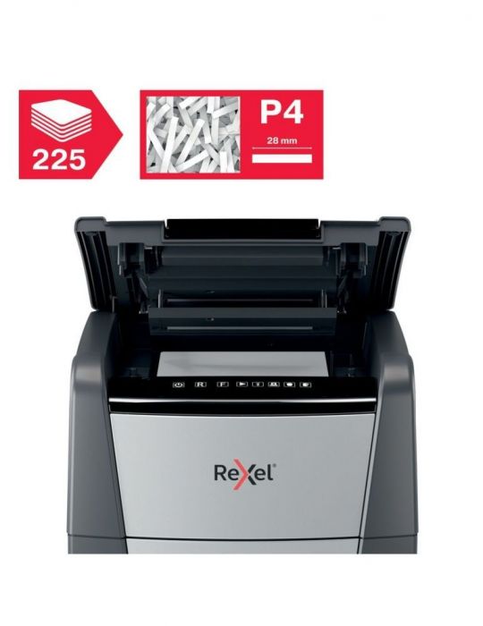 Distrugator automat documente rexel optimum 225x  225 coli p4 cross-cut (tip confeti) cos  60 litri negru-gri 2020225xeu (inc Re