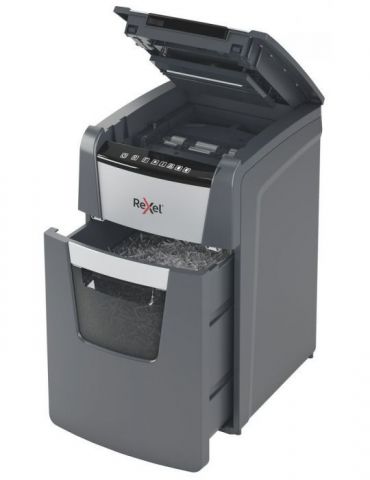 Distrugator automat documente rexel optimum 150x  150 coli p4 cross-cut (tip confeti) cos  44 litri negru-gri 2020150xeu (inc Re
