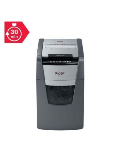 Distrugator automat documente rexel optimum 150x  150 coli p4 cross-cut (tip confeti) cos  44 litri negru-gri 2020150xeu (inc Re