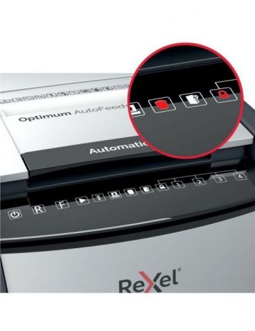 Distrugator automat documente rexel optimum 150x  150 coli p4 cross-cut (tip confeti) cos  44 litri negru-gri 2020150xeu (inc Re