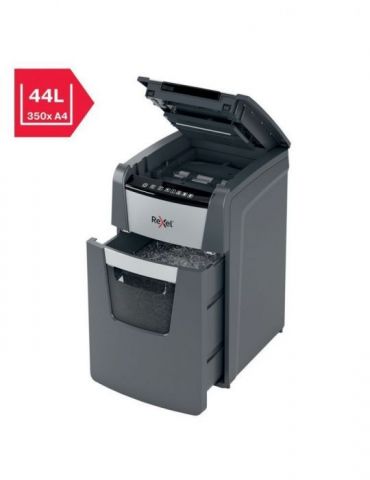 Distrugator automat documente rexel optimum 150x  150 coli p4 cross-cut (tip confeti) cos  44 litri negru-gri 2020150xeu (inc Re