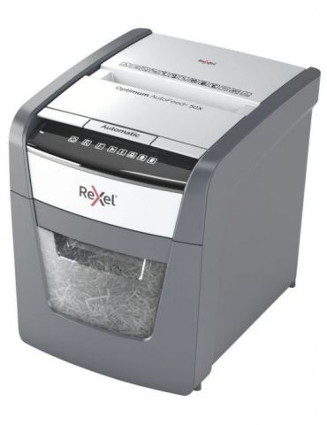 Distrugator automat documente rexel optimum  50x   50 coli p4 cross-cut (tip confeti) cos  20 litri negru-gri 2020050xeu (inc Re