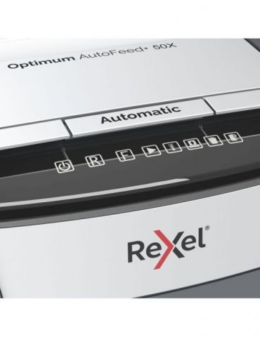 Distrugator automat documente rexel optimum  50x   50 coli p4 cross-cut (tip confeti) cos  20 litri negru-gri 2020050xeu (inc Re