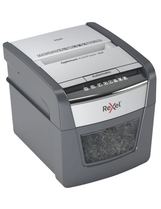 Distrugator automat documente rexel optimum  45x   45 coli p4 cross-cut (tip confeti) cos  20 litri negru-gri 2020045xeu (inc Re