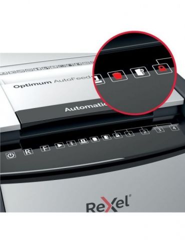 Distrugator automat documente rexel optimum  50x   50 coli p4 cross-cut (tip confeti) cos  20 litri negru-gri 2020050xeu (inc Re