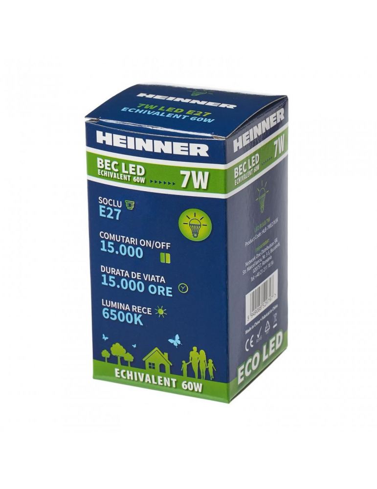 Bec led heinner e27 7w lumina rece (6500k) 630 lumeni