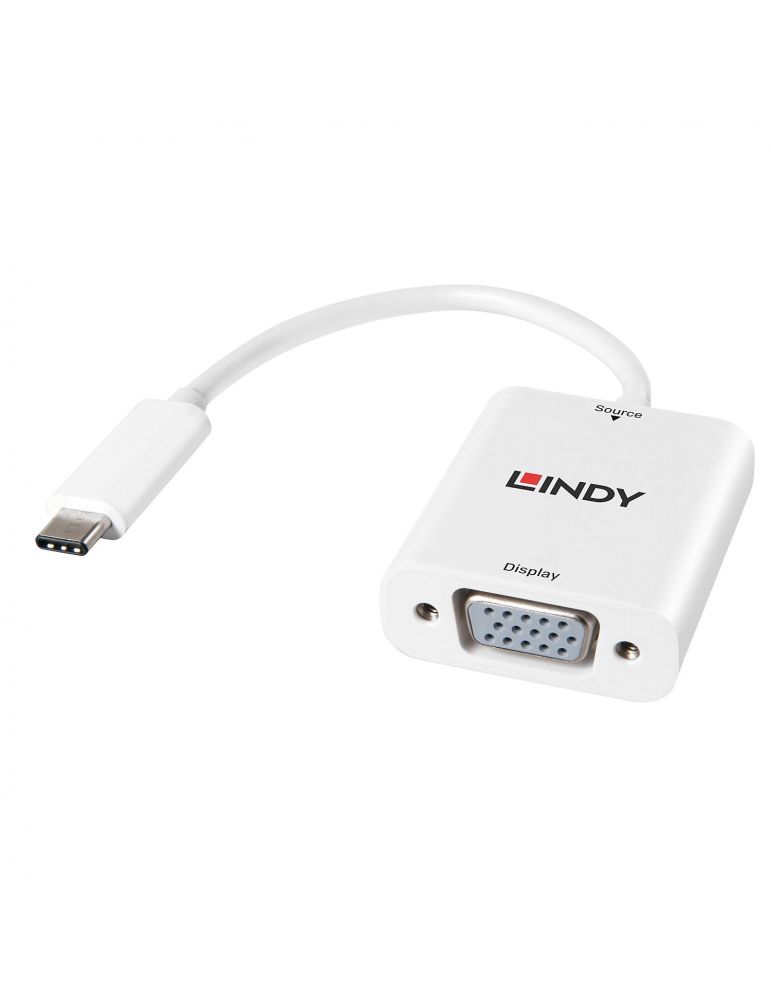 Lindy 43242 adaptor pentru cabluri video 0,17 m VGA (D-Sub) USB tip-C Alb