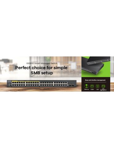 Zyxel GS1900-48HP Gestionate L2 Gigabit Ethernet (10/100/1000) Power over Ethernet (PoE) Suport Negru Zyxel - 5