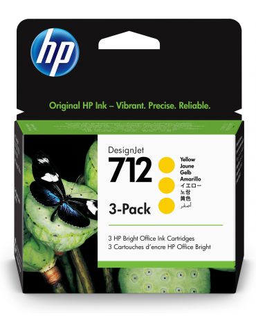 HP Pachet cu 3 cartuşe de cerneală 712 DesignJet, galben, 29 ml Hp - 1 - Tik.ro