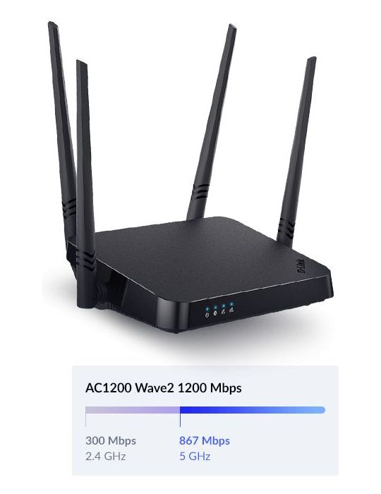 D-Link AC1200 router wireless Gigabit Ethernet Bandă dublă (2.4 GHz/ 5 GHz) 5G Negru D-link - 6