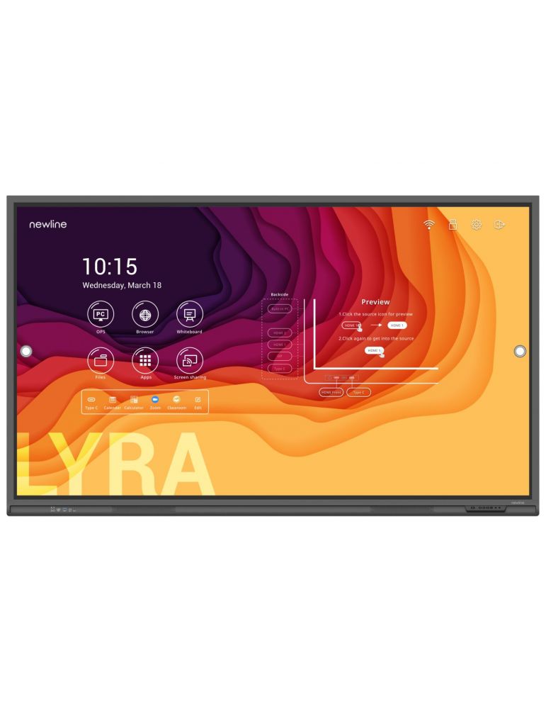 Newline Lyra table albe interactive 165,1 cm (65") 3840 x 2160 Pixel Ecran tactil Negru
