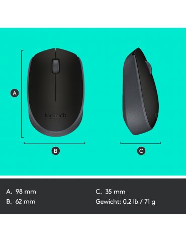 Logitech M171 Black-K mouse-uri Ambidextru RF fără fir Optice 1000 DPI