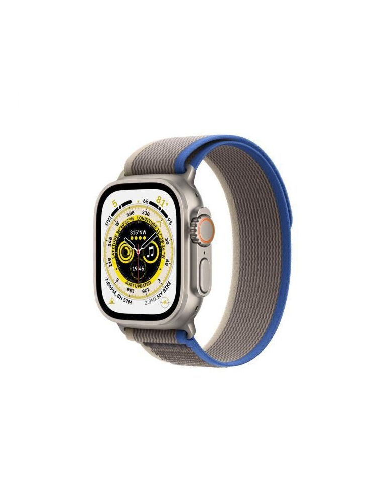 Apple watch ultra cellular 49mm titanium case with blue/gray trail
