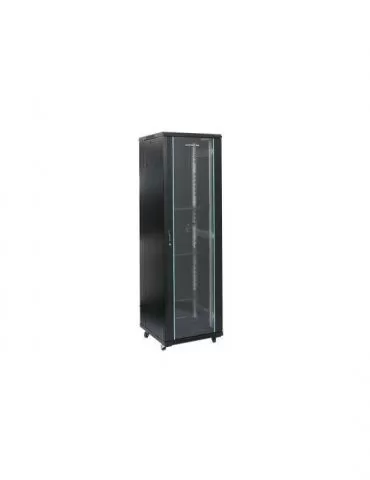 Rack 27u 600x600 montare pe podea usa din sticla panouri laterale detasabile si securizate dezasamblat culoare negru ral 9004 Da - Tik.ro