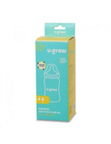 Biberon de sticla180 ml+2 tetine extra U-grow - 1