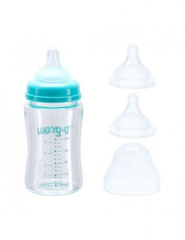 Biberon de sticla180 ml+2 tetine extra U-grow - 1