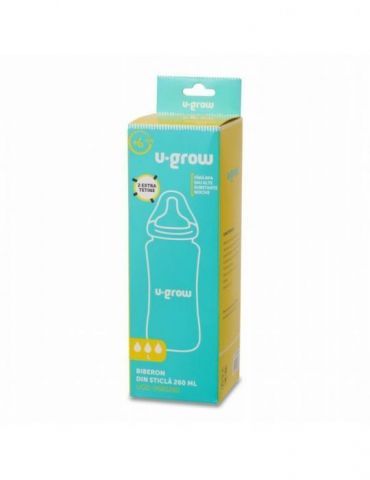 Biberon de sticla 260 ml+2 tetine extra U-grow - 1
