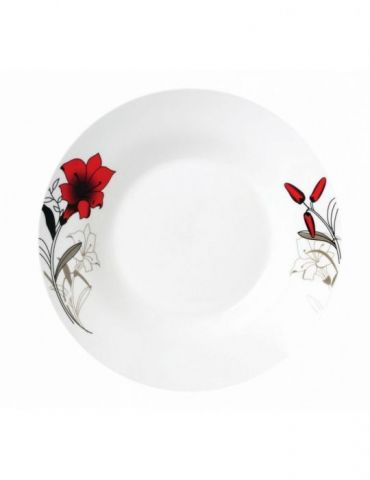 Set of 12 soup plates 20cm red flowers leaf Vanora - 1 - Tik.ro