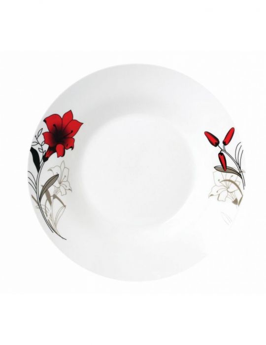 Set of 12 soup plates 20cm red flowers leaf Vanora - 1