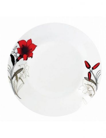 Set of 12 dinner plates 23cm red flowers leaf Vanora - 1