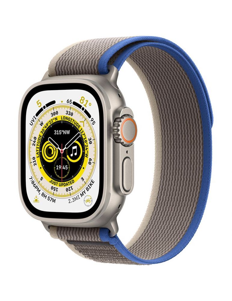Apple watch ultra gps + cellular 49mm titanium case with blue/gray trail loop - m/lmodel a2684 mqfv3gk/a (include tv 0.5lei)