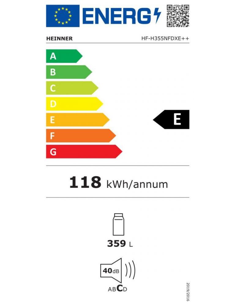 Frigider cu o usa heinner hf-h355nfdxe++ full no frost compresor