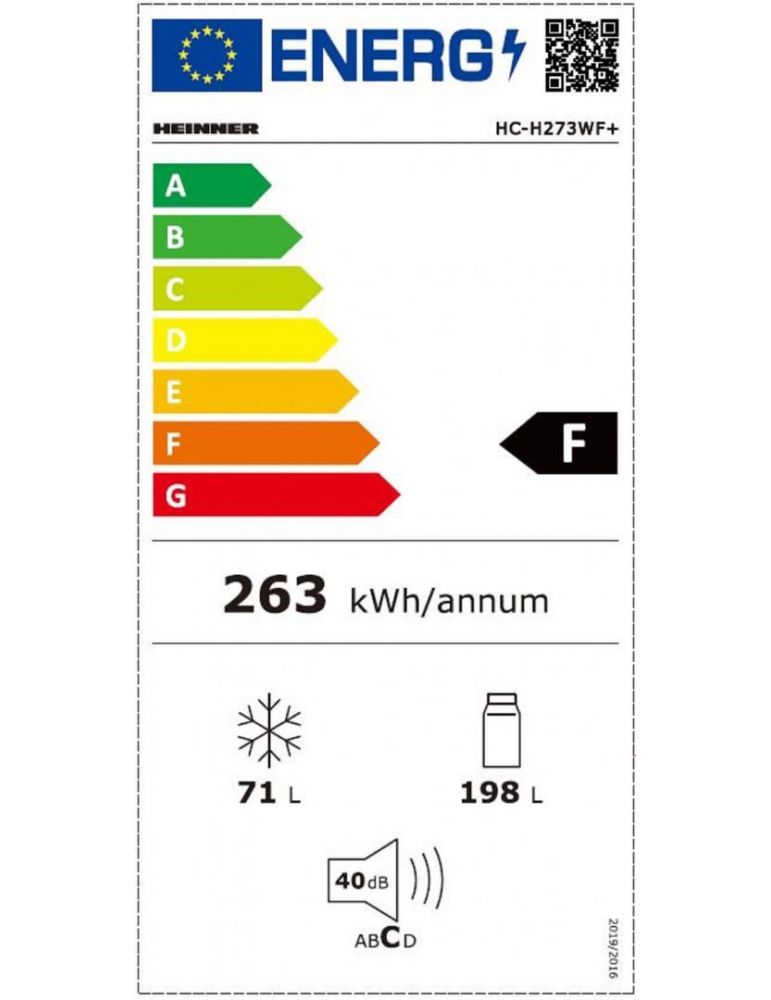 Combina frigorifica heinner hc-h273wf+ clasa energetica: f capacitate totala: 269l