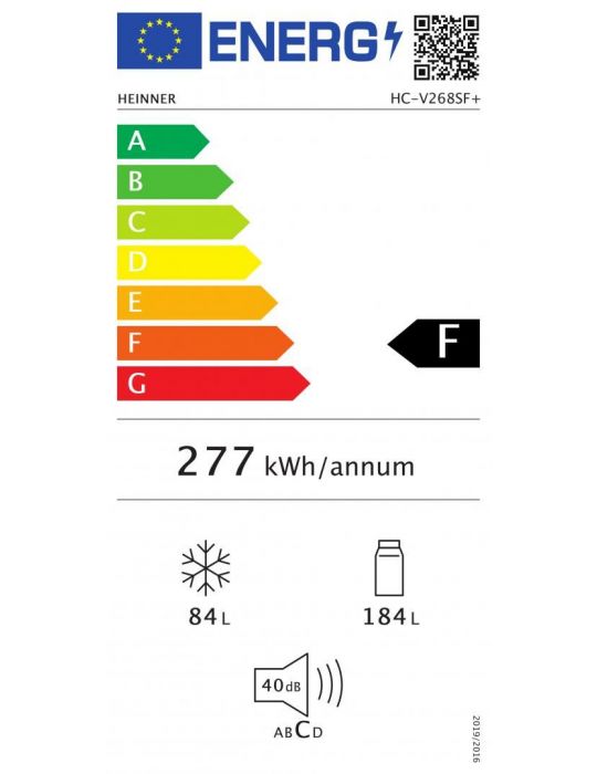 Combina frigorifica heinner hc-v268sf+ clasa energetica: f capacitate totala: 268l Heinner - 1