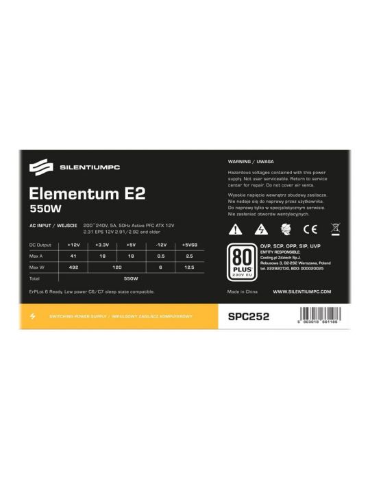 SilentiumPC Elementum E2 - power supply - 550 Watt Silentium pc - 1