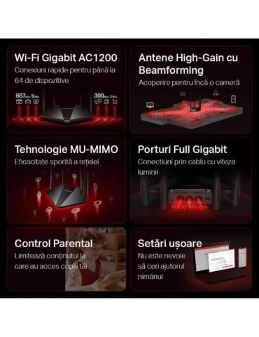 Router mercusys wireless 1200mbps 2 porturi lan gigabit 1 port wan gigabit dual band ac1200 4 x antena externa mr30g (include ti