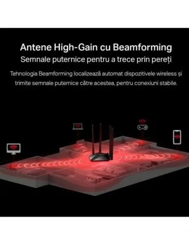 Router mercusys wireless 1200mbps 2 porturi lan gigabit 1 port wan gigabit dual band ac1200 4 x antena externa mr30g (include ti