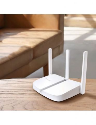 Router mercusys wireless  300mbps 1 x 10/100mbps wan 3 x 10/100mbps lan 3 x antene externe mw306r (include timbru verde 1.5 lei)