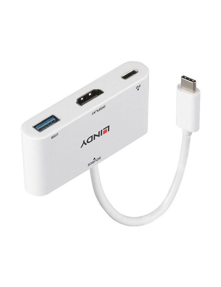 Lindy 43340 adaptor pentru cabluri video 0,18 m HDMI + USB Type-A USB tip-C Alb