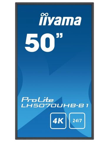 iiyama LH5070UHB-B1 Afișaj Semne Panou informare digital de perete 125,7 cm (49.5") VA 700 cd/m² 4K Ultra HD Negru Procesor Iiya
