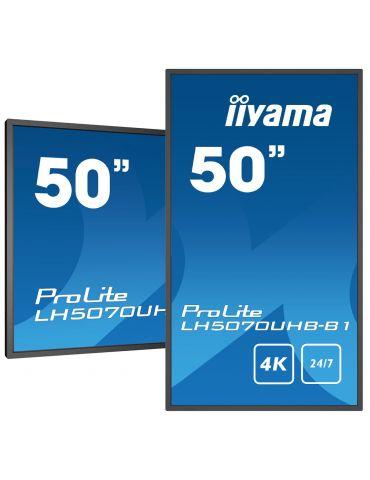 iiyama LH5070UHB-B1 Afișaj Semne Panou informare digital de perete 125,7 cm (49.5") VA 700 cd/m² 4K Ultra HD Negru Procesor Iiya