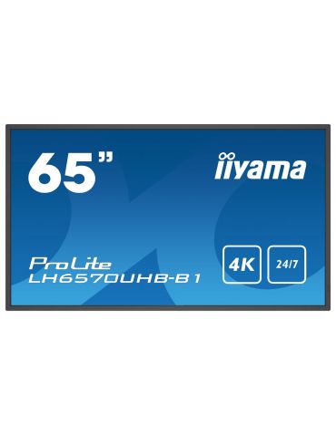 iiyama LH6570UHB-B1 Afișaj Semne Panou informare digital de perete 163,8 cm (64.5") VA 700 cd/m² 4K Ultra HD Negru Procesor Iiya - Tik.ro