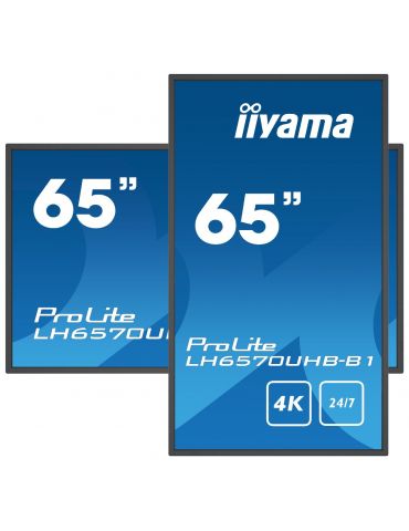 iiyama LH6570UHB-B1 Afișaj Semne Panou informare digital de perete 163,8 cm (64.5") VA 700 cd/m² 4K Ultra HD Negru Procesor Iiya