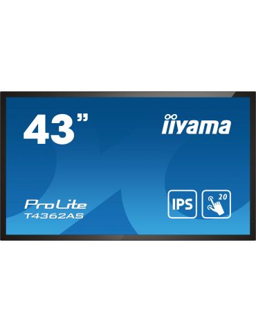 iiyama T4362AS-B1 Afișaj Semne Ecran plat interactiv 108 cm (42.5") IPS 500 cd/m² 4K Ultra HD Negru Ecran tactil Procesor Iiyama - Tik.ro