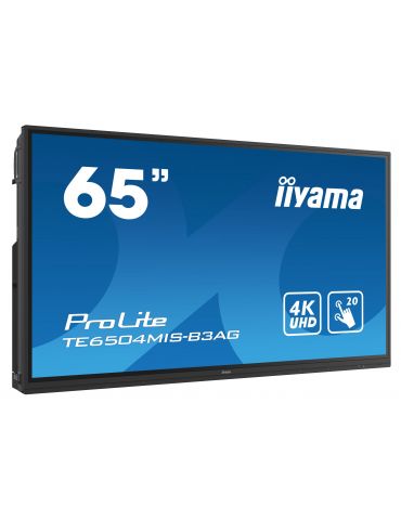 iiyama TE6504MIS-B3AG Afișaj Semne Ecran plat interactiv 165,1 cm (65") Wi-Fi 400 cd/m² 4K Ultra HD Negru Ecran tactil Procesor 