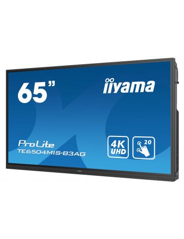 iiyama TE6504MIS-B3AG Afișaj Semne Ecran plat interactiv 165,1 cm (65") Wi-Fi 400 cd/m² 4K Ultra HD Negru Ecran tactil Procesor 