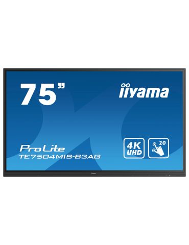 iiyama TE7504MIS-B3AG Afișaj Semne Ecran plat interactiv 190,5 cm (75") Wi-Fi 400 cd/m² 4K Ultra HD Negru Ecran tactil Procesor  - Tik.ro