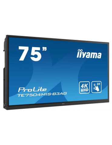 iiyama TE7504MIS-B3AG Afișaj Semne Ecran plat interactiv 190,5 cm (75") Wi-Fi 400 cd/m² 4K Ultra HD Negru Ecran tactil Procesor 