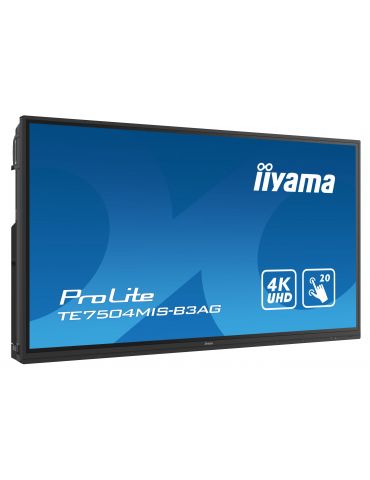iiyama TE7504MIS-B3AG Afișaj Semne Ecran plat interactiv 190,5 cm (75") Wi-Fi 400 cd/m² 4K Ultra HD Negru Ecran tactil Procesor 