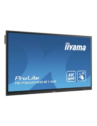iiyama TE7502MIS-B1AG Afișaj Semne Ecran plat interactiv 190,5 cm (75") VA Wi-Fi 350 cd/m² 4K Ultra HD Negru Ecran tactil Iiyama - Tik.ro