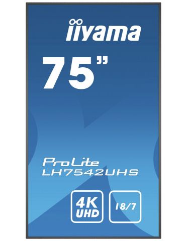 iiyama PROLITE LH7542UHS-B3 Panou informare digital de perete 189,2 cm (74.5") IPS 500 cd/m² 4K Ultra HD Negru Procesor Iiyama -