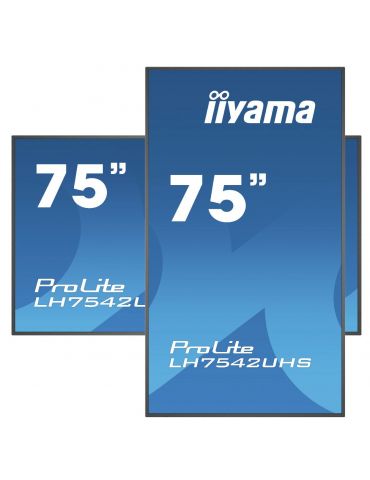 iiyama PROLITE LH7542UHS-B3 Panou informare digital de perete 189,2 cm (74.5") IPS 500 cd/m² 4K Ultra HD Negru Procesor Iiyama -